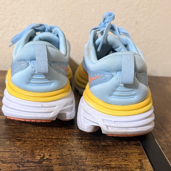 Hoka Light bondi 8 Blue and Yellow Women's Running Shoes - Picture 2 of 7